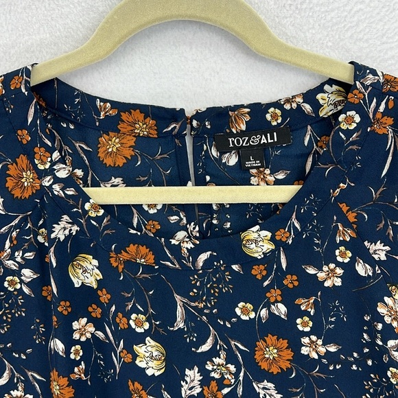 Roz & Ali Women’s Blouse Top Size L Blue/White/Rust Polyester Flutter Sleeves - Picture 3 of 10